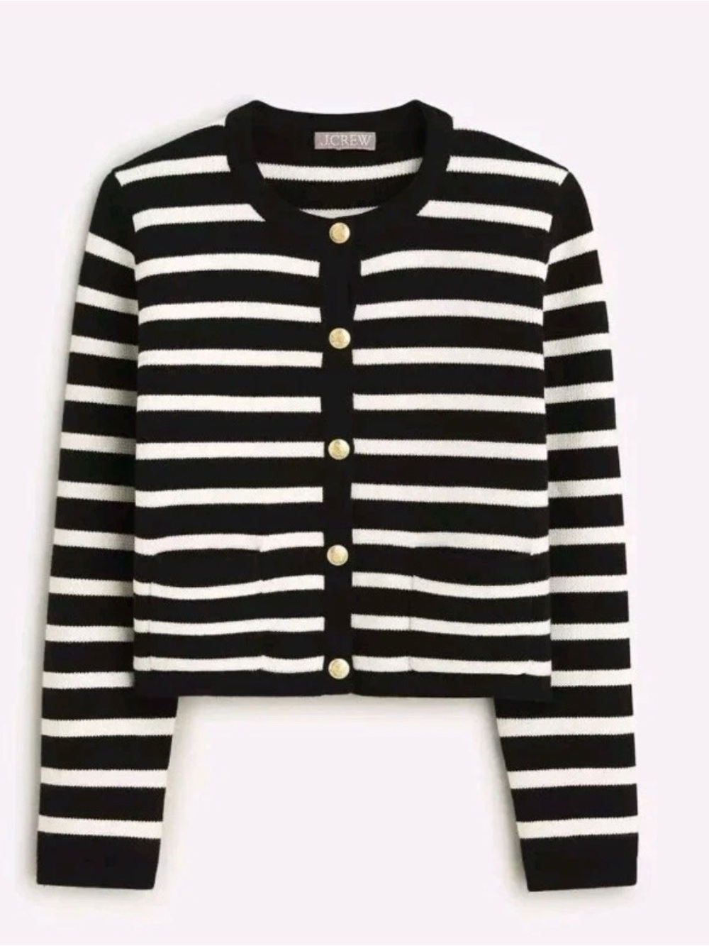 J.Crew Emilie Sweater Lady Jacket in Black Ivory Stripe Knit Cardigan Small